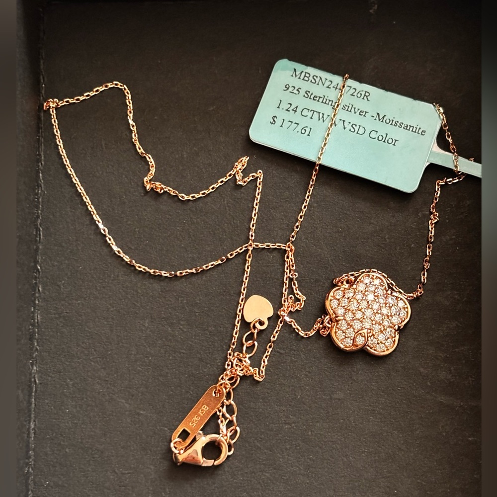 Rose Gold Floral Moissanite Necklace
